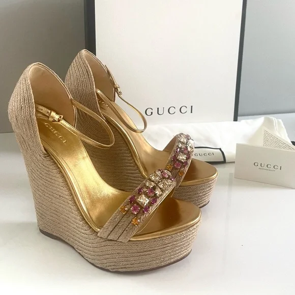 NEW AUTHENTIC GUCCI SWAROVSKI WEDGES - Picture 4 of 17